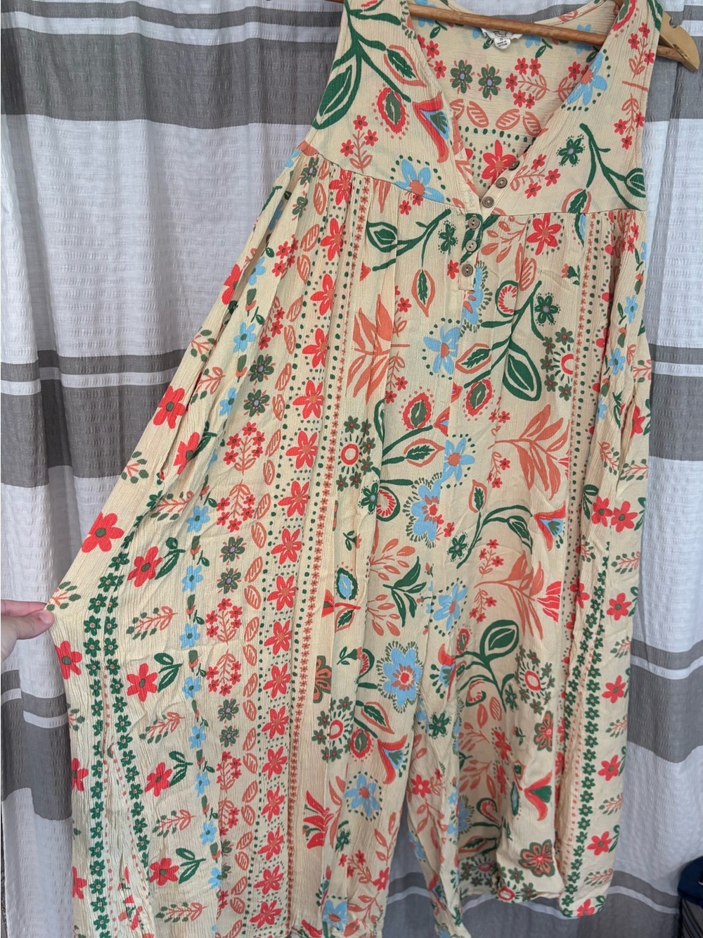 Easel Signature Print Floral Cream Jumpsuit with Red, Blue & Green Print